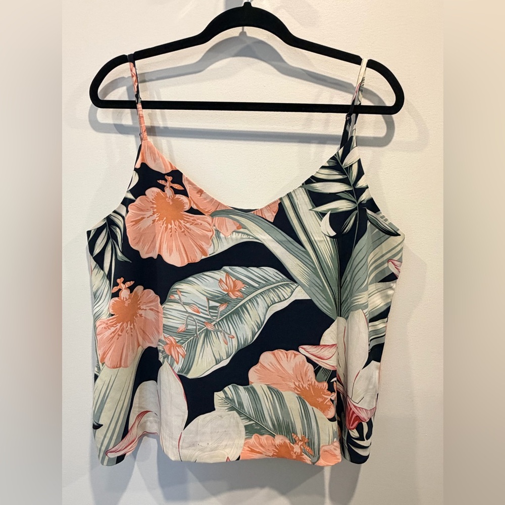 Carolina Belle Black Floral Spaghetti Strap Camisole with Peach Blooms